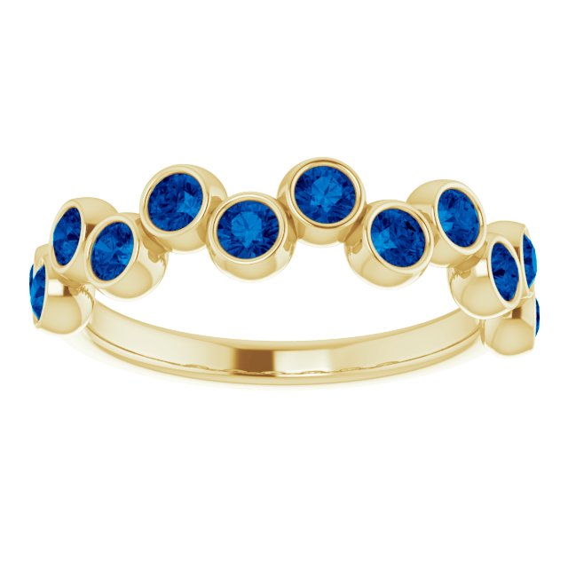 14K Gold Round Lab-Grown Blue Sapphire Bezel-Set Ring - Yellow Gold - view 3