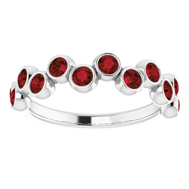 14K Gold Round Natural Mozambique Garnet Bezel-Set Ring – 2.5mm Stones - White Gold - view 3