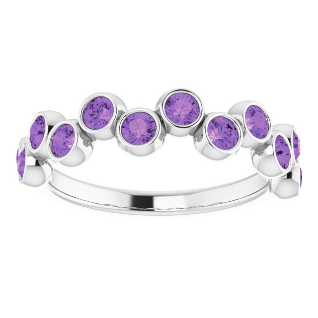 Platinum Round Natural Amethyst Bezel-Set Ring – 2.5mm Stones - view 3