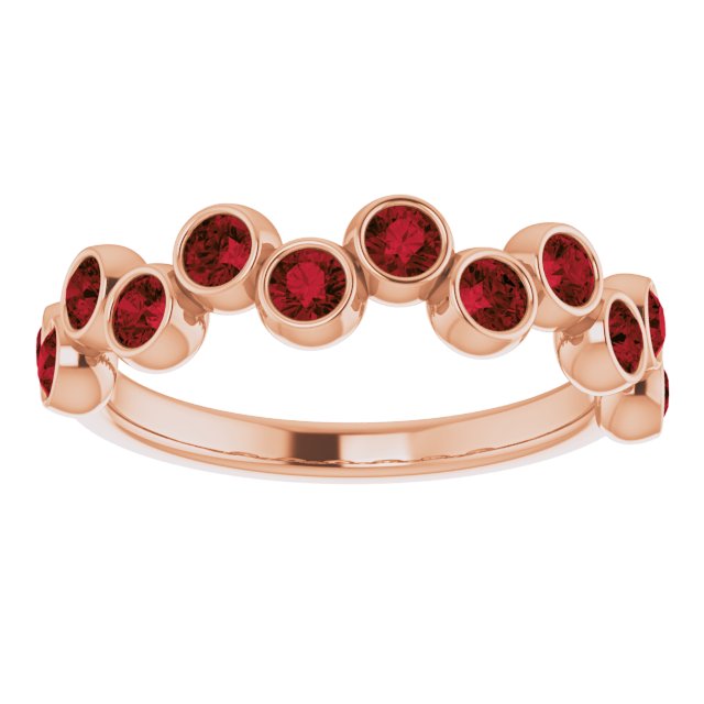 14K Gold Round Natural Mozambique Garnet Bezel-Set Ring – 2.5mm Stones - Rose Gold - view 3