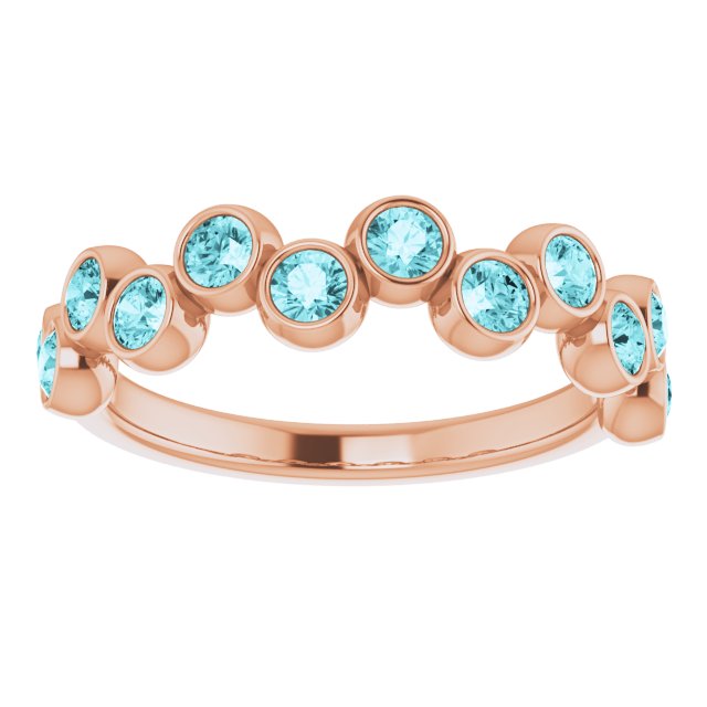 14K Gold Round Natural Blue Zircon Bezel-Set Ring – 2.5mm Stones - Rose Gold - view 3