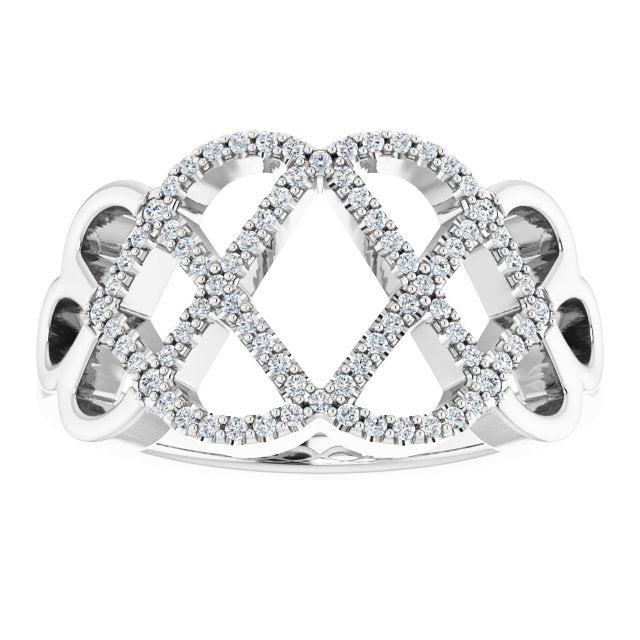 14K Gold Round Natural Diamond Woven Ring - White Gold - view 3