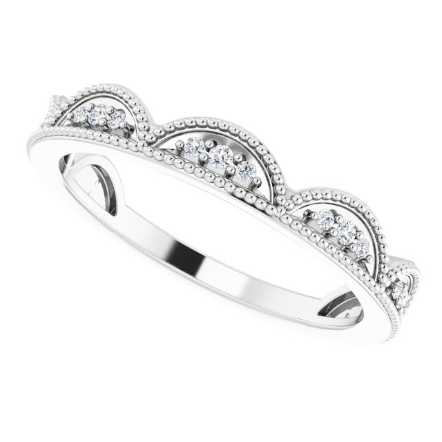 Platinum Round Natural Diamond Accented Stackable Crown Ring - view 5