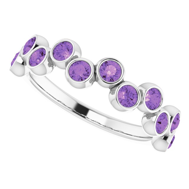 14K Gold Round Natural Amethyst Bezel-Set Ring – 2.5mm Stones - White Gold - view 5