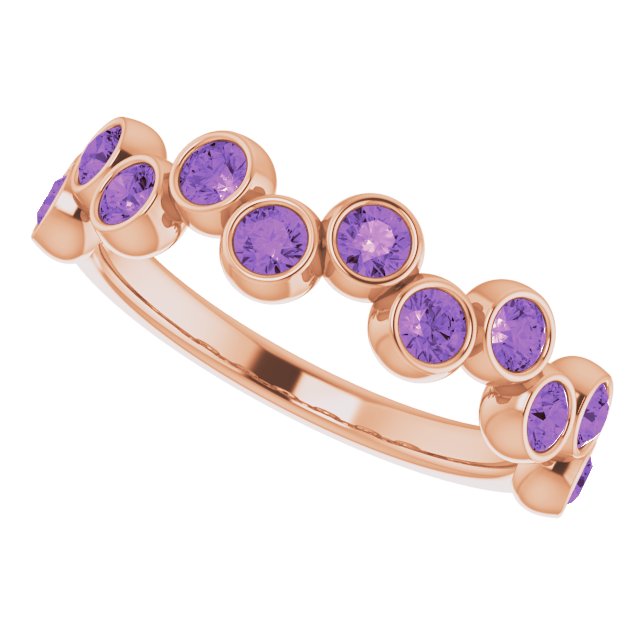14K Gold Round Natural Amethyst Bezel-Set Ring – 2.5mm Stones - Rose Gold - view 5