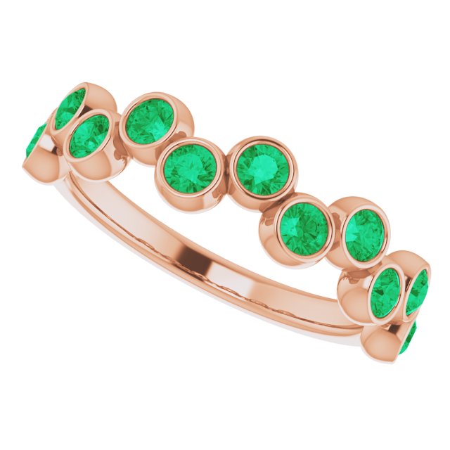 14K Gold Round Natural Emerald Bezel-Set Ring – 2.5mm Stones - Rose Gold - view 5