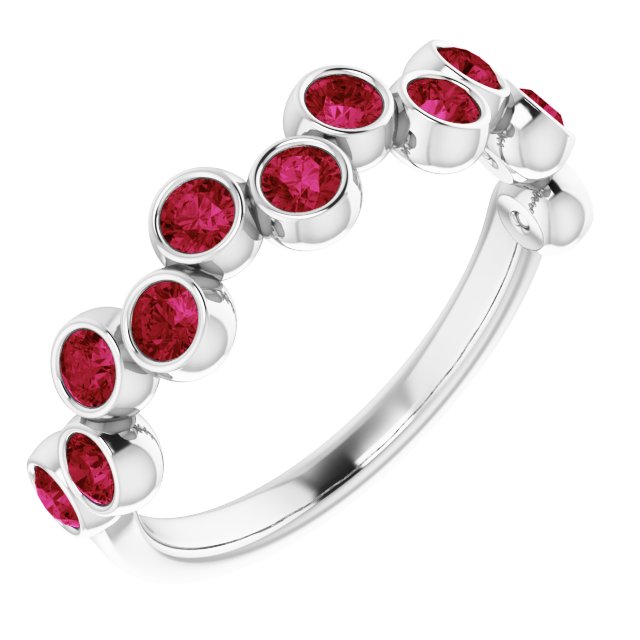 14K Gold Round Lab-Grown Ruby Bezel-Set Ring – 2.5mm Stones - White Gold