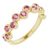 14K Gold Round Natural Pink Tourmaline Bezel-Set Ring – 2.5mm Stones - Yellow Gold