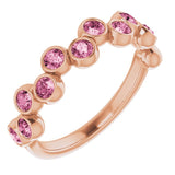 14K Gold Round Natural Pink Tourmaline Bezel-Set Ring – 2.5mm Stones - Rose Gold