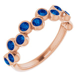 14K Gold Round Natural Blue Sapphire Bezel-Set Ring – 2.5mm Stones - Rose Gold
