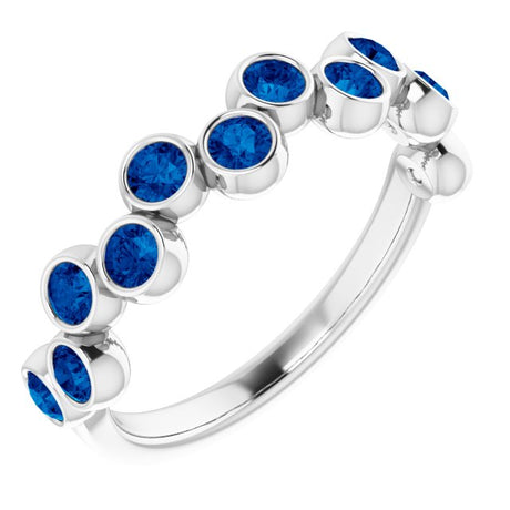 Platinum Round Natural Blue Sapphire Bezel-Set Ring – 2.5mm Stones