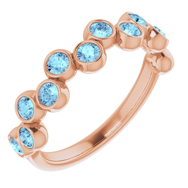 14K Gold Round Natural Aquamarine Bezel-Set Ring – 2.5mm Stones - Rose Gold
