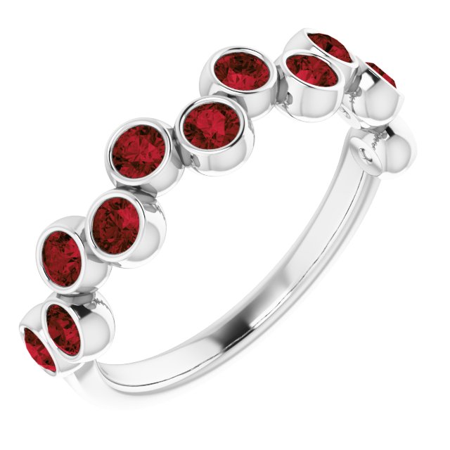 14K Gold Round Natural Mozambique Garnet Bezel-Set Ring – 2.5mm Stones - White Gold