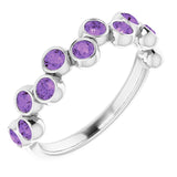 Platinum Round Natural Amethyst Bezel-Set Ring – 2.5mm Stones