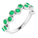 14K Gold Round Natural Emerald Bezel-Set Ring – 2.5mm Stones - White Gold