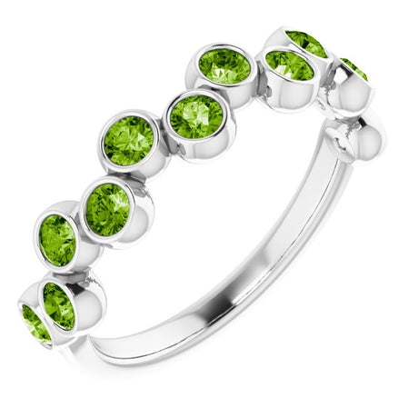 Platinum Round Natural Peridot Bezel-Set Ring – 2.5mm Stones