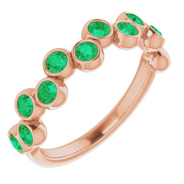 14K Gold Round Natural Emerald Bezel-Set Ring – 2.5mm Stones - Rose Gold