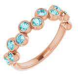 14K Gold Round Natural Blue Zircon Bezel-Set Ring – 2.5mm Stones - Rose Gold