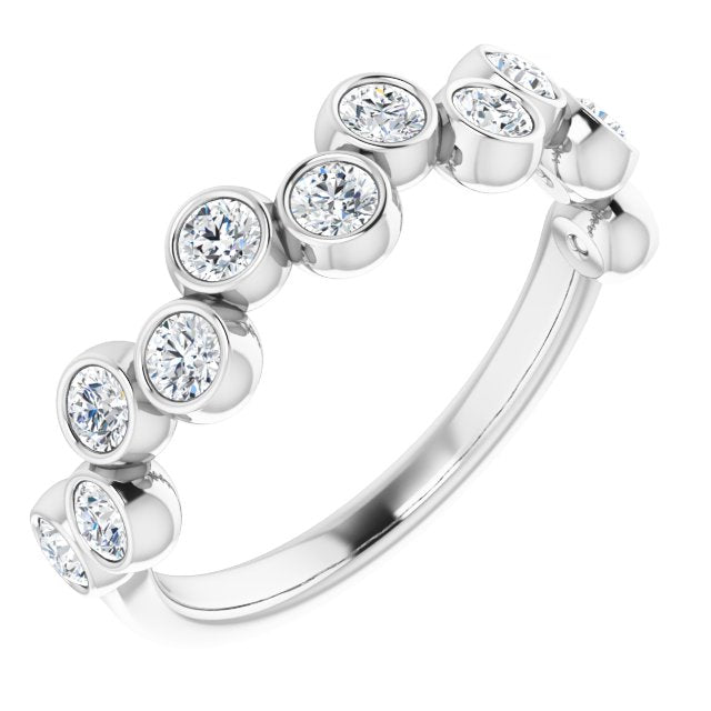 14K Gold Round Natural Diamond Bezel-Set Ring – 2.5mm Stones - White Gold