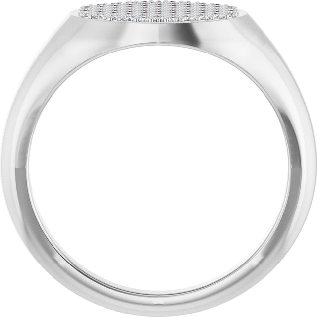 14K Gold Round Natural Diamond Pave'-Style Cluster Signet Ring - White Gold - view 2