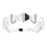 14K Gold Round Natural Diamond Geometric Ring – 0.8mm Stones - White Gold - view 3