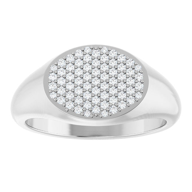 14K Gold Round Natural Diamond Pave'-Style Cluster Signet Ring - White Gold - view 3