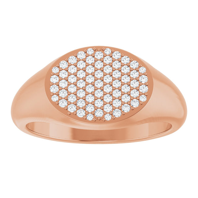 14K Gold Round Natural Diamond Pave'-Style Cluster Signet Ring - Rose Gold - view 3