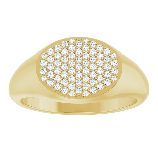 14K Gold Round Natural Diamond Pave'-Style Cluster Signet Ring - Yellow Gold - view 3