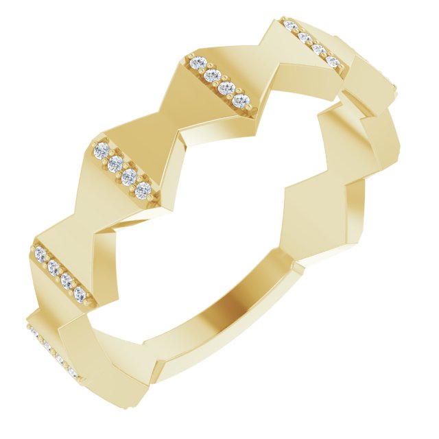 14K Gold Round Natural Diamond Geometric Ring – 0.8mm Stones - Yellow Gold