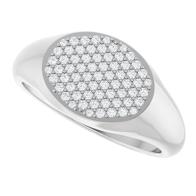 14K Gold Round Natural Diamond Pave'-Style Cluster Signet Ring - White Gold - view 5