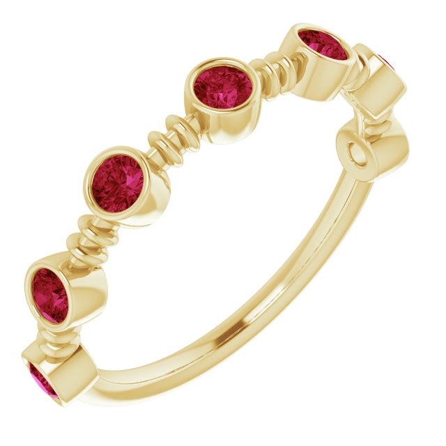 14K Gold Round Natural Ruby Bezel-Set Ring II - Yellow Gold