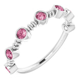 Platinum Round Natural Pink Tourmaline Bezel-Set Ring II