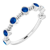 Platinum Round Lab-Grown Blue Sapphire Bezel-Set Ring – 2.5mm Stones