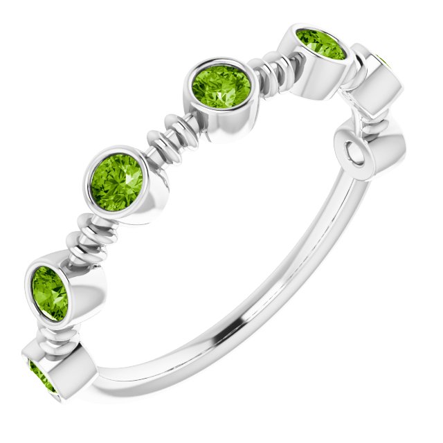 14K Gold Round Natural Peridot Bezel-Set Ring II - White Gold