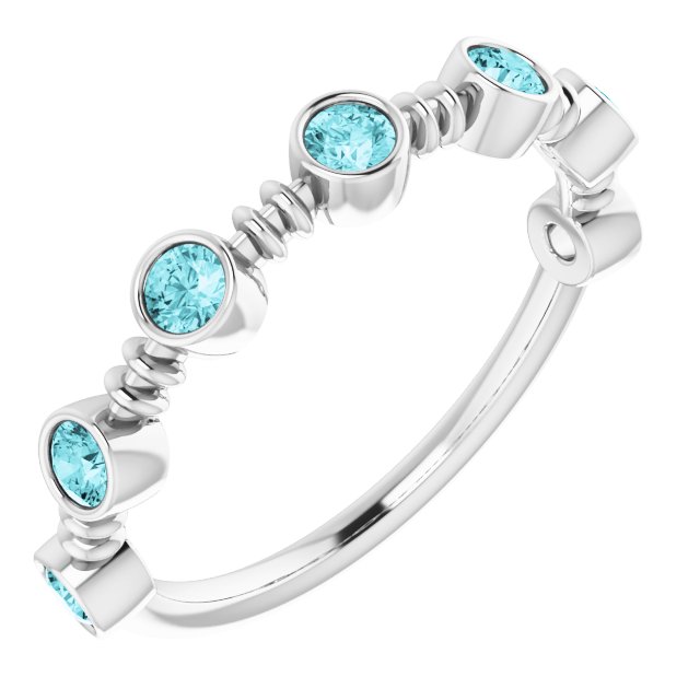 Platinum Round Natural Blue Zircon Bezel-Set Ring II
