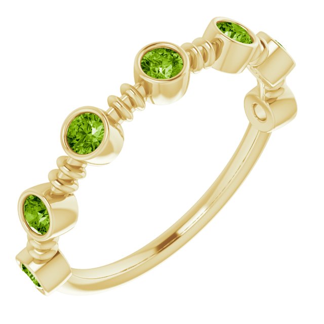 14K Gold Round Natural Peridot Bezel-Set Ring II - Yellow Gold