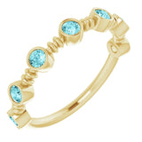 14K Gold Round Natural Blue Zircon Bezel-Set Ring II - Yellow Gold