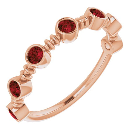 14K Gold Round Natural Mozambique Garnet Bezel-Set Ring II - Rose Gold