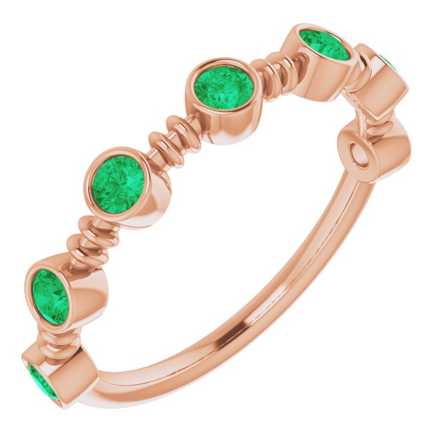 14K Gold Round Lab-Grown Emerald Bezel-Set Ring II - Rose Gold