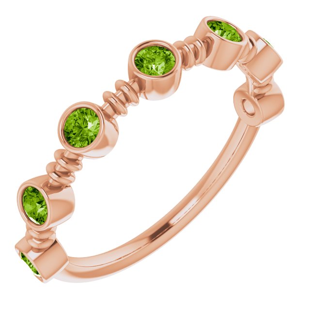 14K Gold Round Natural Peridot Bezel-Set Ring II - Rose Gold