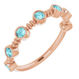 14K Gold Round Natural Blue Zircon Bezel-Set Ring II - Rose Gold