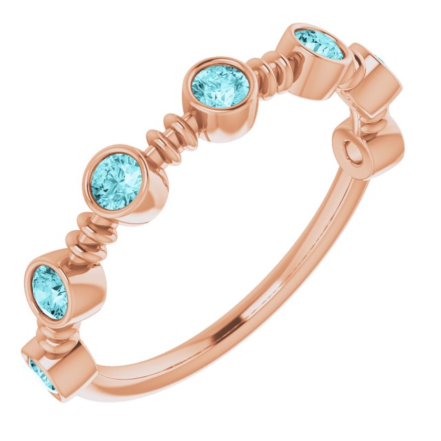 14K Gold Round Natural Blue Zircon Bezel-Set Ring II - Rose Gold