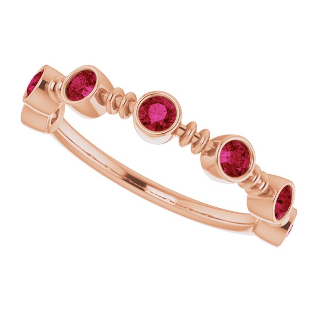 14K Gold Round Lab-Grown Ruby Bezel-Set Ring II - Rose Gold - view 5