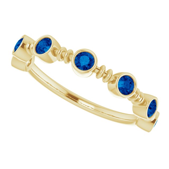 14K Gold Round Natural Blue Sapphire Bezel-Set Ring II - Yellow Gold - view 5
