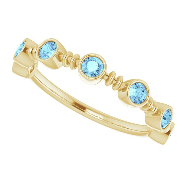 14K Gold Round Natural Aquamarine Bezel-Set Ring II - Yellow Gold - view 5
