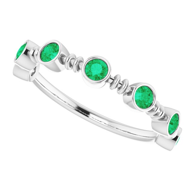 14K Gold Round Natural Emerald Bezel-Set Ring II - White Gold - view 5