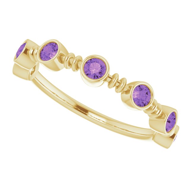 14K Gold Round Natural Amethyst Bezel-Set Ring II - Yellow Gold - view 5