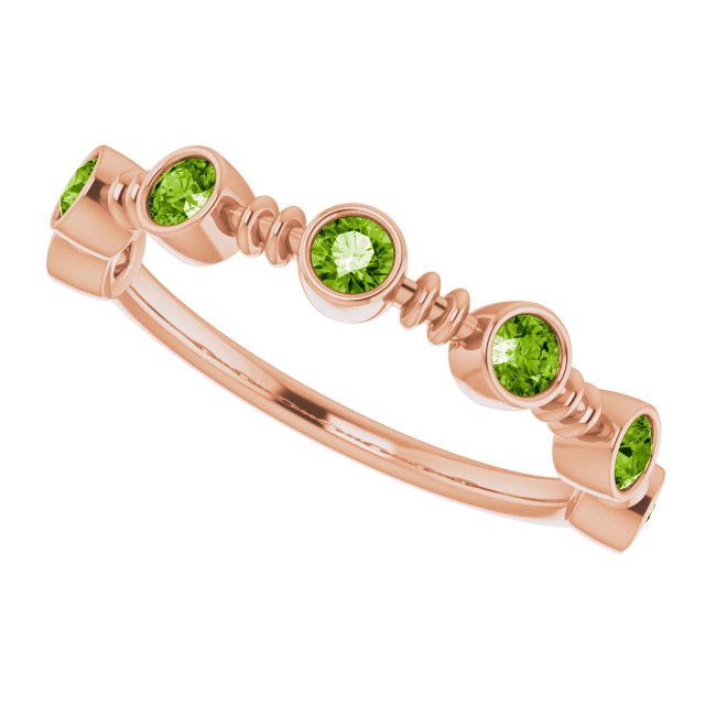 14K Gold Round Natural Peridot Bezel-Set Ring II - Rose Gold - view 5