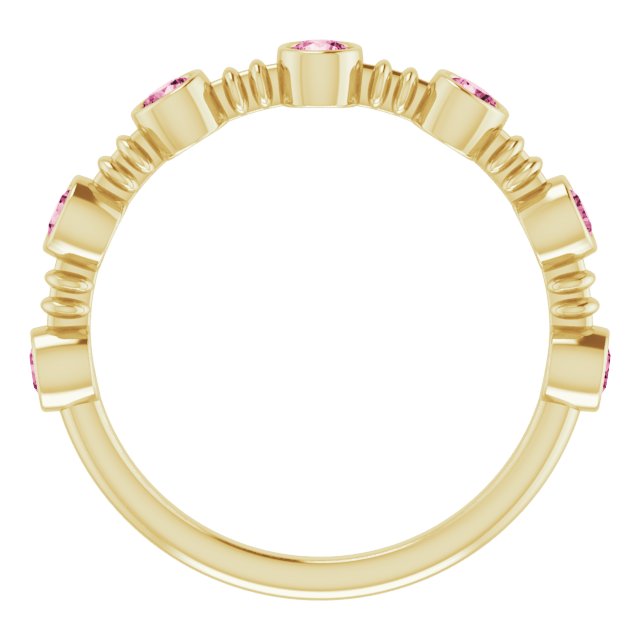 14K Gold Round Natural Pink Tourmaline Bezel-Set Ring II - Yellow Gold - view 2