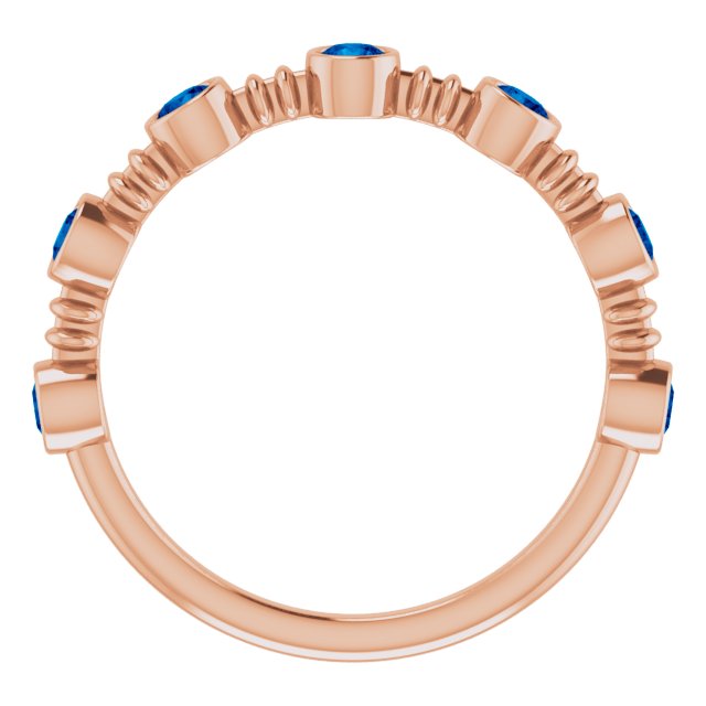 14K Gold Round Lab-Grown Blue Sapphire Bezel-Set Ring – 2.5mm Stones - Rose Gold - view 2